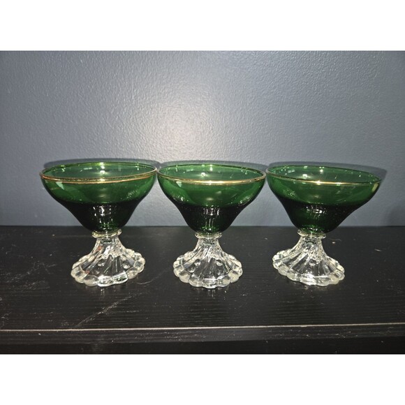 Anchor Hocking BURPLE Forest Green Cocktail Bar Stems Set Of 3 Glass Vtg 50s MCM - Picture 3 of 9